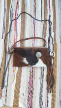 Load image into Gallery viewer, Tri Color Cowhide Leather Handbag Purse with Copper Trinity Knot Embellishment