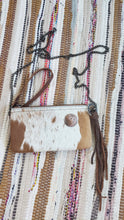 Load image into Gallery viewer, Tan & White Cowhide Leather Handbag Purse with Silver Trinity Knot Embellishment