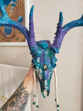 Load image into Gallery viewer, Marble Painted + Labradorite Crystal White Tail Deer Skull - Home Decor