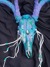 Load image into Gallery viewer, Marble Painted + Labradorite Crystal White Tail Deer Skull - Home Decor