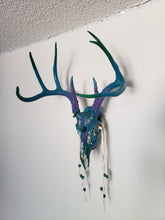 Load image into Gallery viewer, Marble Painted + Labradorite Crystal White Tail Deer Skull - Home Decor
