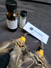 Load image into Gallery viewer, Medium Natural Brown and Black Mix Boho Feather Earrings with Coconut Shell, Lava Rock Beads, and Leather