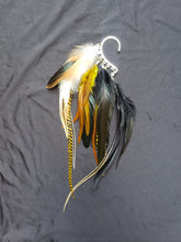 Load image into Gallery viewer, Black, Brown, Rooster, Natural Feather Mix Boho Silver Ear Cuff