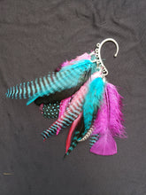 Load image into Gallery viewer, Hot Pink, Blues, Fushia, Purple, & Blue Grizzly Feather Mix Boho Silver Ear Cuff