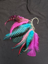 Load image into Gallery viewer, Hot Pink, Blues, Fushia, Purple, & Blue Grizzly Feather Mix Boho Silver Ear Cuff