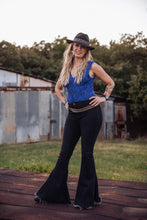 Load image into Gallery viewer, Distressed Black Denim Jean Bell Bottoms