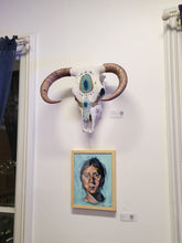 Load image into Gallery viewer, Rose Gold &amp; Turquoise Rare Droop Horn Steer Skull - Home Decor
