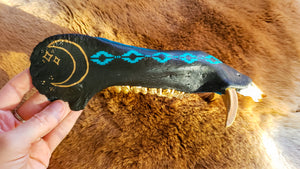 Authentic Hand Painted Sun & Moon Texas Wild Boar Jawbone w/ Citrine Crystal Grill - Home Decor
