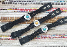 Load image into Gallery viewer, Electric Crazy Daisy on Black Twisted Leather Bracelet
