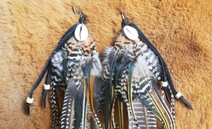 Large Boho Cowry Shell Feather Earrings