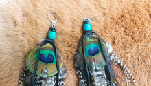Load image into Gallery viewer, Large Boho Peacock &amp;  Pheasant Feather Earrings
