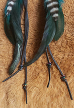 Load image into Gallery viewer, Lightweight Black &amp; Turquoise Feather Silver Hoop Earrings
