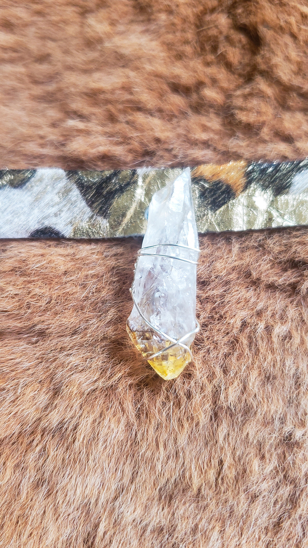 Citrine Crystal on Genuine Leather Cowhide Leopard & Gold Choker