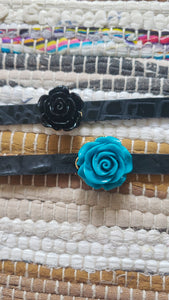 Turquoise Rose Pendant on Genuine Black Leather Choker