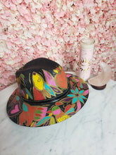 Load image into Gallery viewer, Hand Painted Black Straw Hat - Heart &amp; Hummingbirds
