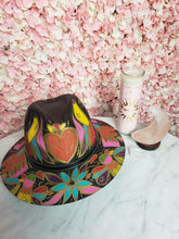 Load image into Gallery viewer, Hand Painted Black Straw Hat - Heart &amp; Hummingbirds
