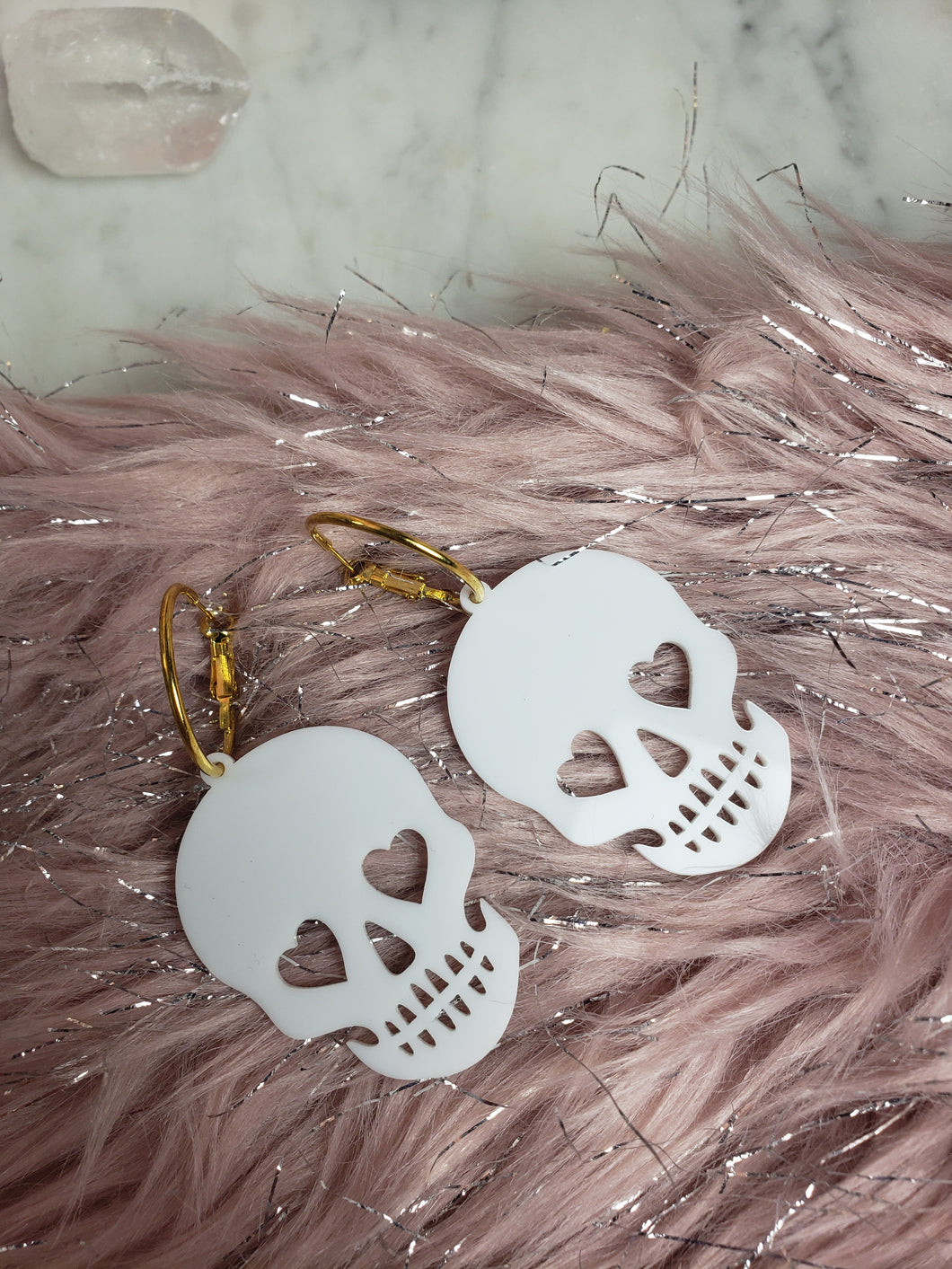 White Acrylic Skull Hoop Earrings