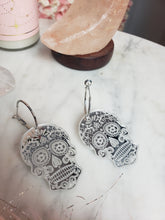 Load image into Gallery viewer, Etched Sugar Skull Mirror Earrings
