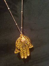 Load image into Gallery viewer, Etched Gold Mirror Hamsa Hand Necklace
