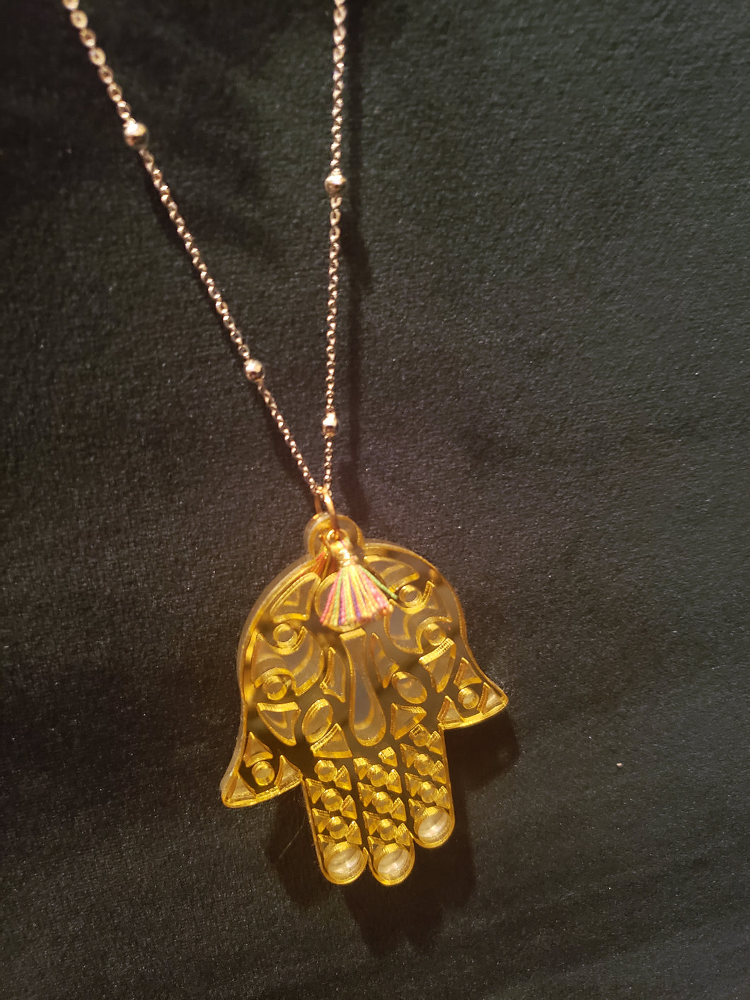 Etched Gold Mirror Hamsa Hand Necklace