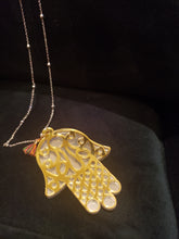 Load image into Gallery viewer, Etched Gold Mirror Hamsa Hand Necklace
