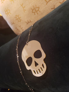 Reversible Gold & Silver Mirror Skull Necklace