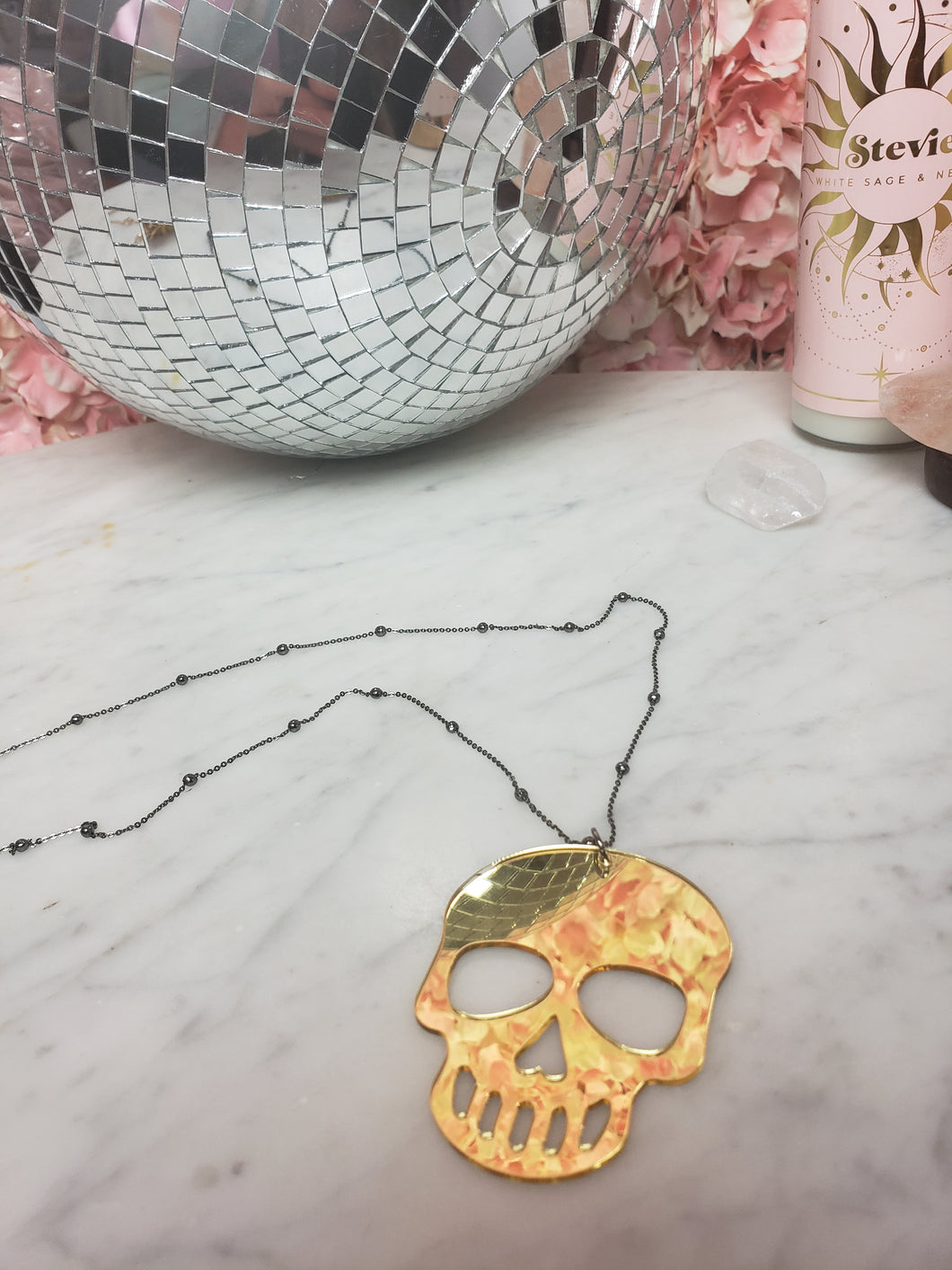 Reversible Gold & Silver Mirror Skull Necklace
