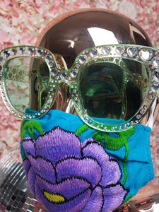 Blue & Purple Floral Embroidery Mask