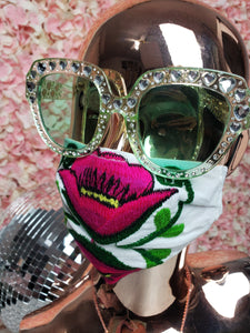 Pink & White Floral Embroidery Mask