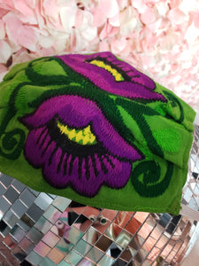 Purple & Green Floral Embroidery Mask