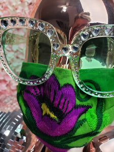 Purple & Green Floral Embroidery Mask