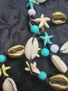 Mermaid Starfish Gold & Turquoise Cowrie Seashell Anklet