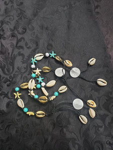 Mermaid Starfish Gold & Turquoise Cowrie Seashell Anklet