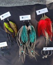 Load image into Gallery viewer, Large Turquoise &amp; Long Grizzly Feather Boho Feather Earrings
