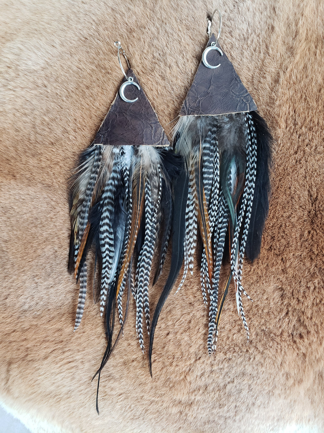Large Natural Feather Crescent Earrings