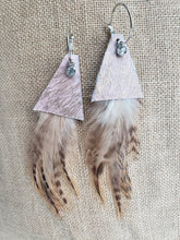 Load image into Gallery viewer, Small Natural Feathers Rose Gold Cowhide Earrings
