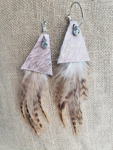 Small Natural Feathers Rose Gold Cowhide Earrings