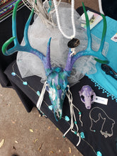 Load image into Gallery viewer, Marble Painted + Labradorite Crystal White Tail Deer Skull - Home Decor
