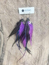 Load image into Gallery viewer, Purple &amp; Black Feather Crescent Moon Cosmic Earrings
