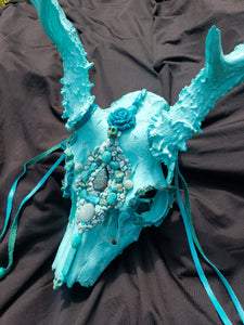 Baby Blue Amazonite Crystal Mule Deer Skull - Home Decor