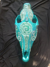 Load image into Gallery viewer, Shiny Mosaic Tile &amp; Amazonite Crystal Horse Head Skull - Home Decor
