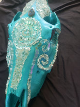 Load image into Gallery viewer, Shiny Mosaic Tile &amp; Amazonite Crystal Horse Head Skull - Home Decor
