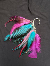 Load image into Gallery viewer, Hot Pink, Blues, Fushia, Purple, &amp; Blue Grizzly Feather Mix Boho Silver Ear Cuff
