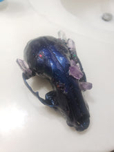Load image into Gallery viewer, Dark Purple Chameleon Paint Amethyst Crystal Raccoon Small Skull
