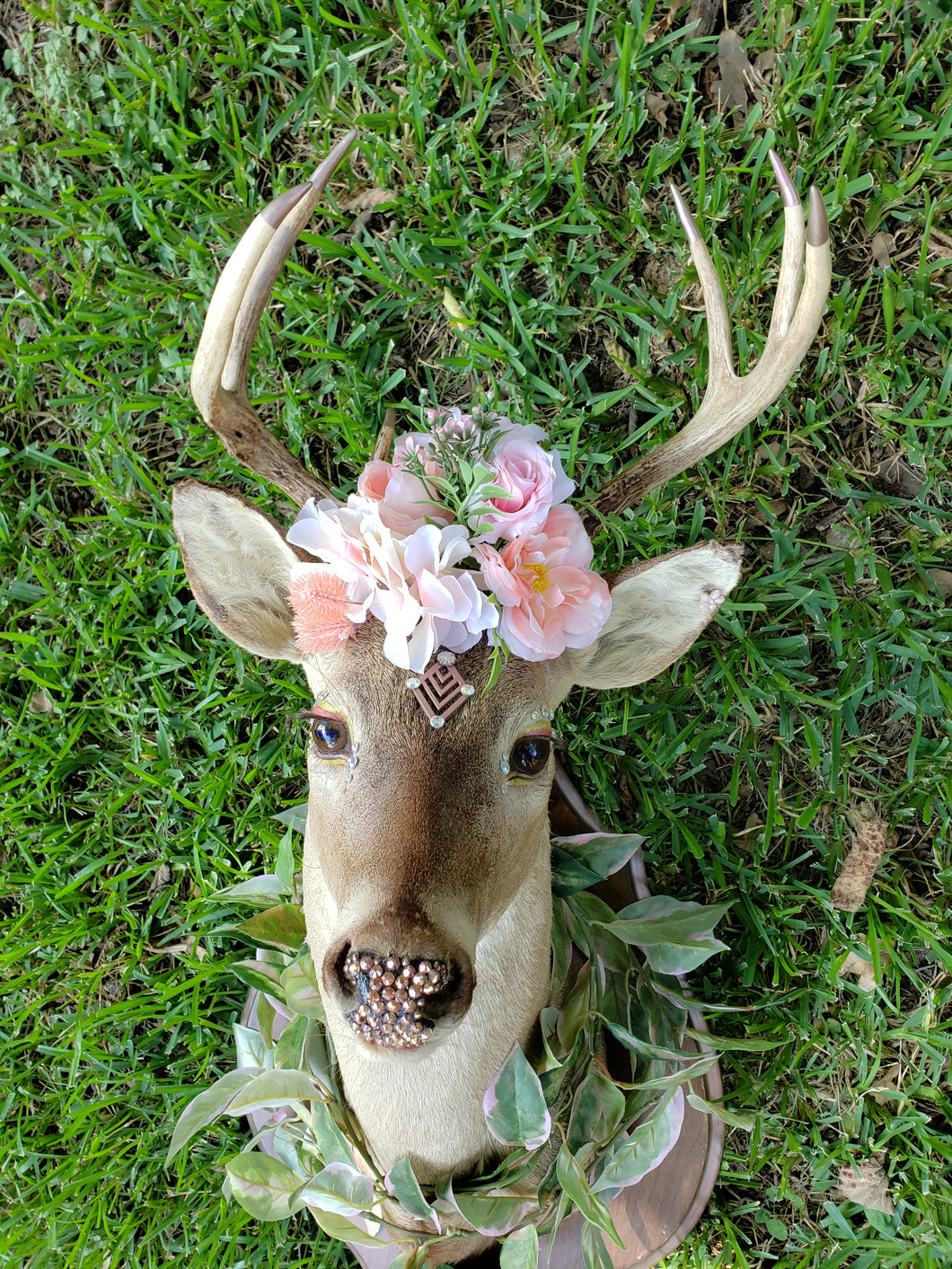 Rescued & Upcycled, Glam & Glitz Floral Deer Mount - Home Decor