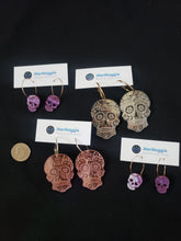 Load image into Gallery viewer, Etched Sugar Skull Mirror Earrings
