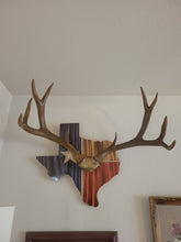 Load image into Gallery viewer, Custom Vintage Mule Deer Antlers on Texas Pine Wood - Home Decor
