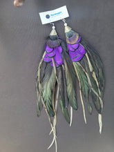 Load image into Gallery viewer, 10&quot; Black &amp; Purple Lady Amherst Pheasant &amp; Peacock Feather Boho Earrings
