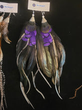 Load image into Gallery viewer, 10&quot; Black &amp; Purple Lady Amherst Pheasant &amp; Peacock Feather Boho Earrings
