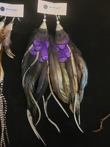 10" Black & Purple Lady Amherst Pheasant & Peacock Feather Boho Earrings